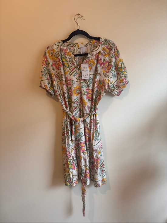 RAGA Dresses & Skirts - RAGA Cream Floral Tie-Waist Mini Dress with Pink & Yellow Print